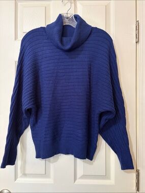 525 America Ribbed Cowl Neck Blue Sweater